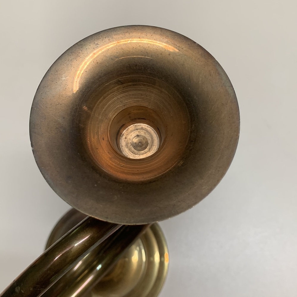 Vintage Solid Brass French Horn Bugle Candle Holder Decor - Picture 3 of 5